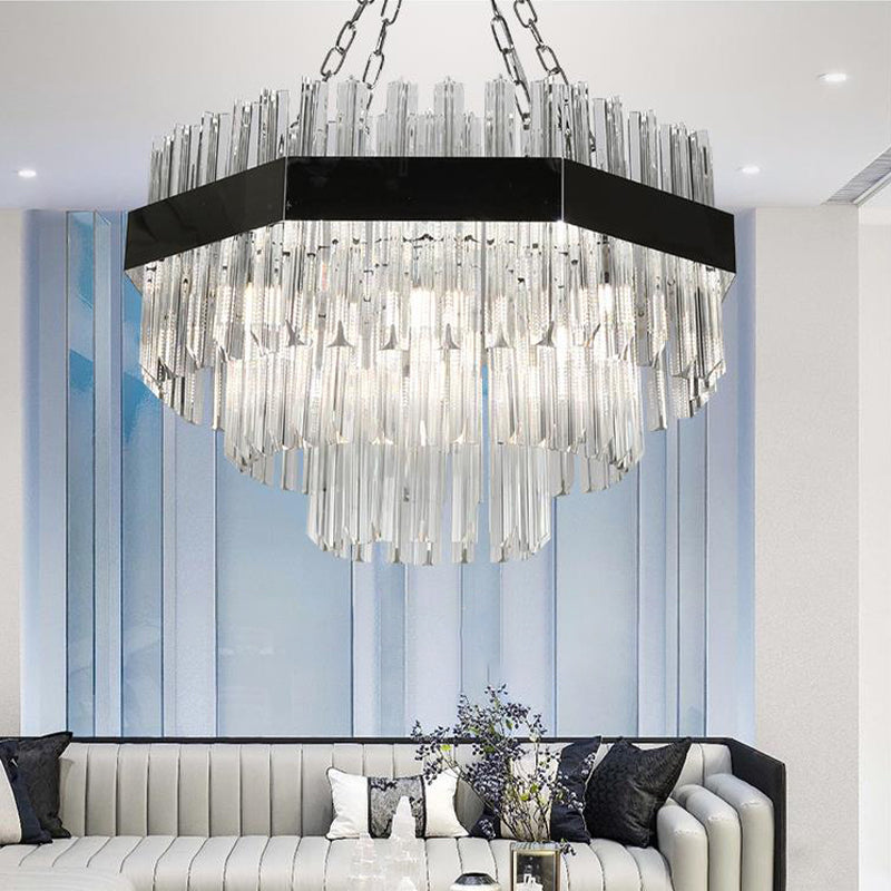 Layered Chandelier Lighting Modern Beveled Crystal 10 Bulbs Suspension Pendant Light in Silver Clearhalo 'Ceiling Lights' 'Chandeliers' 'Modern Chandeliers' 'Modern' Lighting' 276589