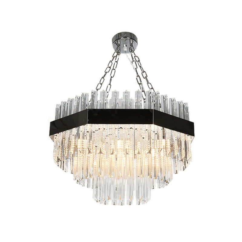 Layered Chandelier Lighting Modern Beveled Crystal 10 Bulbs Suspension Pendant Light in Silver Clearhalo 'Ceiling Lights' 'Chandeliers' 'Modern Chandeliers' 'Modern' Lighting' 276590