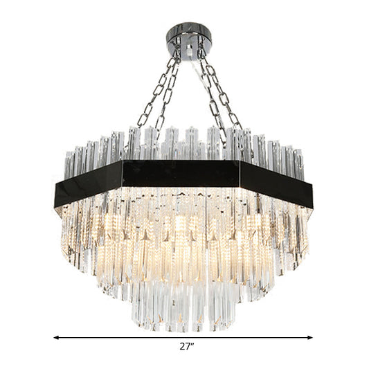 Layered Chandelier Lighting Modern Beveled Crystal 10 Bulbs Suspension Pendant Light in Silver Clearhalo 'Ceiling Lights' 'Chandeliers' 'Modern Chandeliers' 'Modern' Lighting' 276591