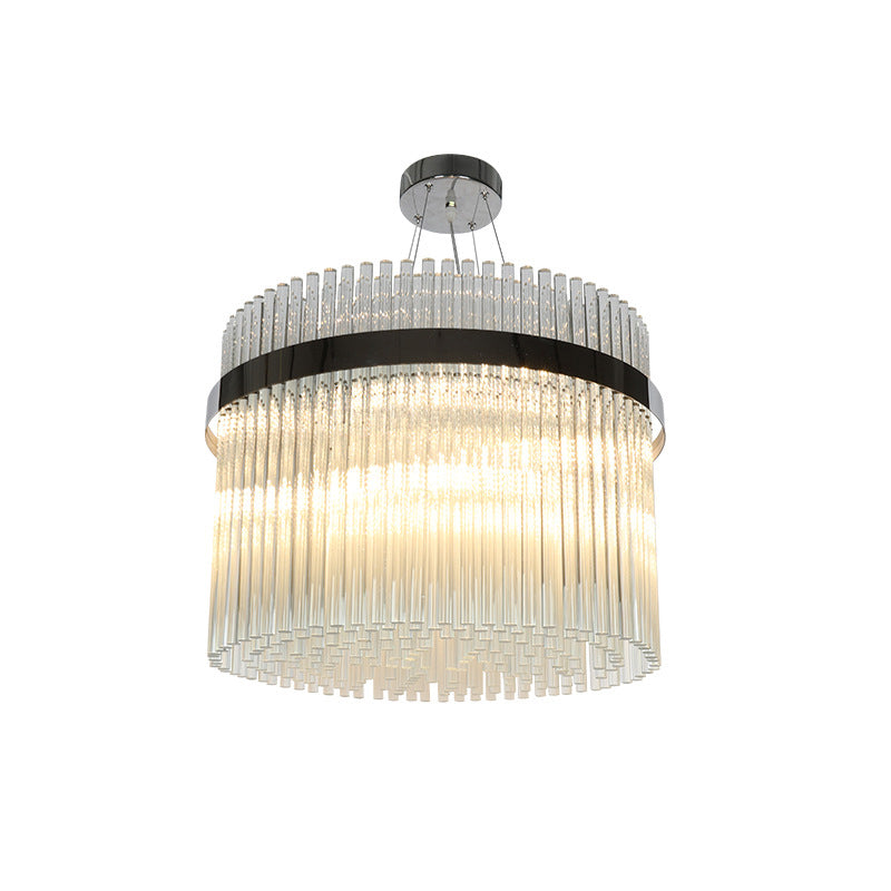 13 Heads Cylindrical Ceiling Chandelier Modernist Crystal Pendant Light Kit in Chrome for Living Room Clearhalo 'Ceiling Lights' 'Chandeliers' 'Modern Chandeliers' 'Modern' Lighting' 276597