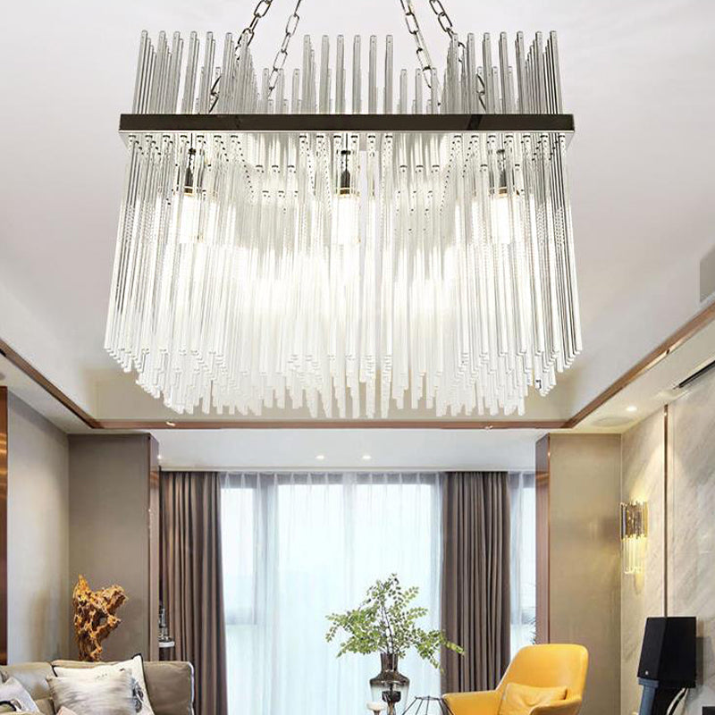 Stainless-Steel Tube Chandelier Lamp Contemporary 10 Bulbs Crystal Ceiling Hanging Light Stainless-Steel Clearhalo 'Ceiling Lights' 'Chandeliers' 'Modern Chandeliers' 'Modern' Lighting' 276600