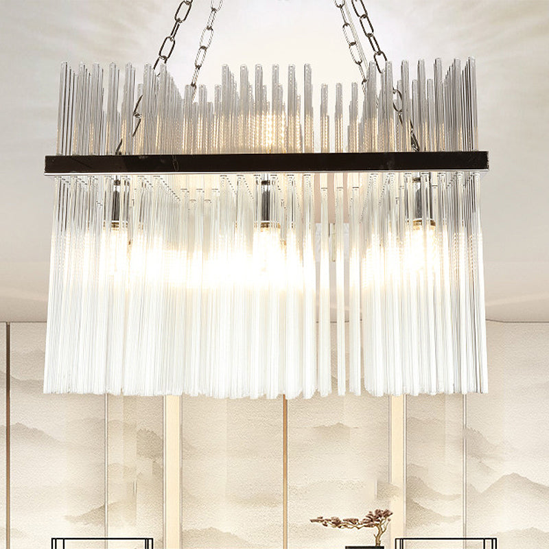 Stainless-Steel Tube Chandelier Lamp Contemporary 10 Bulbs Crystal Ceiling Hanging Light Clearhalo 'Ceiling Lights' 'Chandeliers' 'Modern Chandeliers' 'Modern' Lighting' 276601