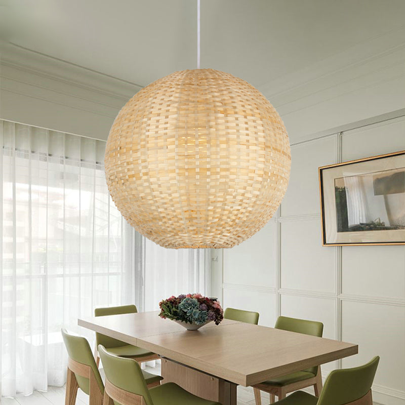 Sphere Suspension Pendant Contemporary Bamboo 1 Bulb Wood Hanging Light Kit, 16"/19.5" Wide Wood Clearhalo 'Ceiling Lights' 'Modern Pendants' 'Modern' 'Pendant Lights' 'Pendants' Lighting' 276614