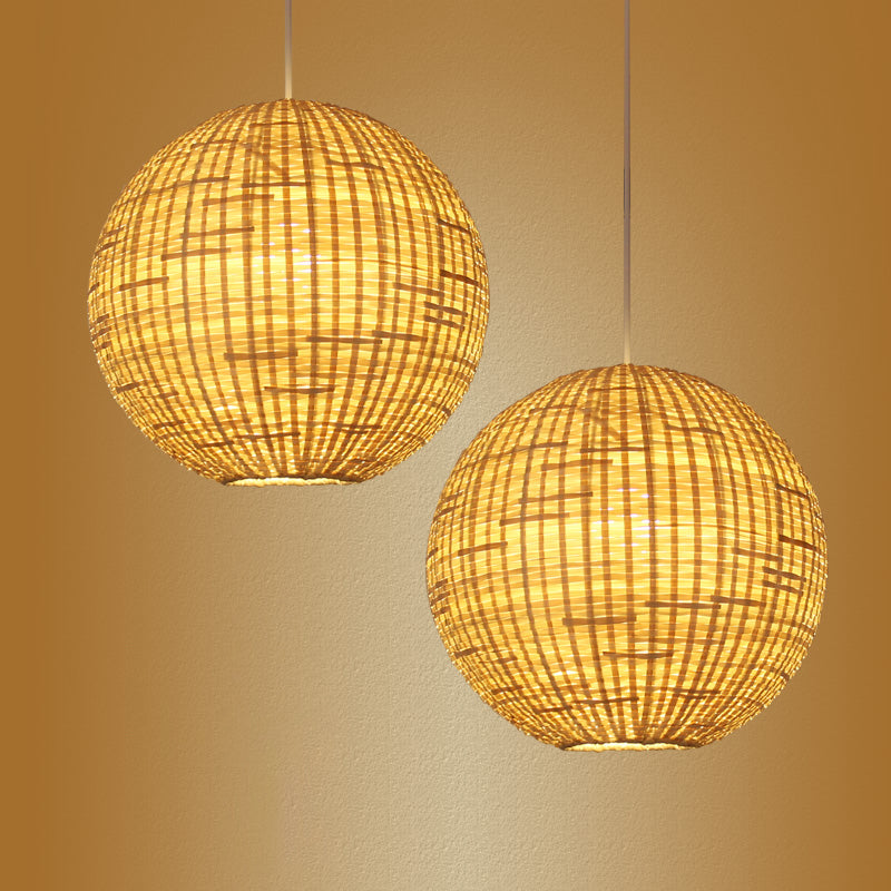 Sphere Suspension Pendant Contemporary Bamboo 1 Bulb Wood Hanging Light Kit, 16"/19.5" Wide Clearhalo 'Ceiling Lights' 'Modern Pendants' 'Modern' 'Pendant Lights' 'Pendants' Lighting' 276616