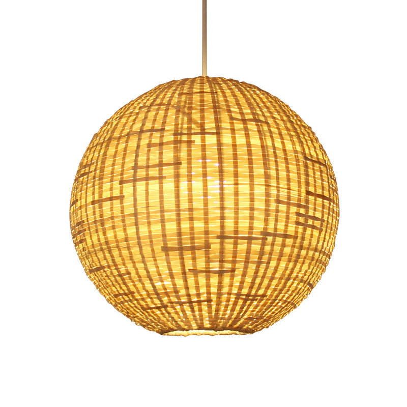 Sphere Suspension Pendant Contemporary Bamboo 1 Bulb Wood Hanging Light Kit, 16"/19.5" Wide Clearhalo 'Ceiling Lights' 'Modern Pendants' 'Modern' 'Pendant Lights' 'Pendants' Lighting' 276618