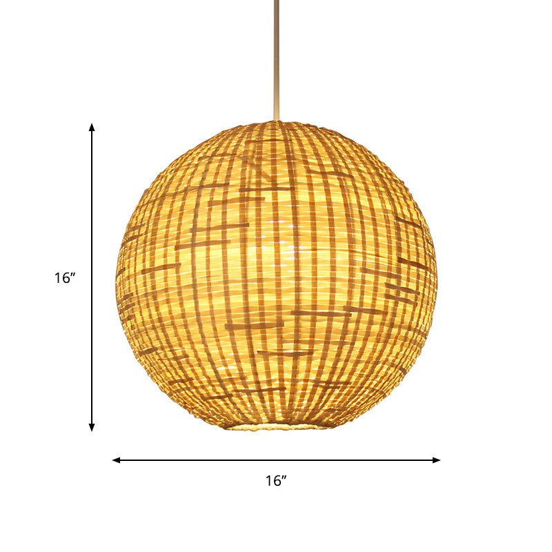 Sphere Suspension Pendant Contemporary Bamboo 1 Bulb Wood Hanging Light Kit, 16"/19.5" Wide Clearhalo 'Ceiling Lights' 'Modern Pendants' 'Modern' 'Pendant Lights' 'Pendants' Lighting' 276619