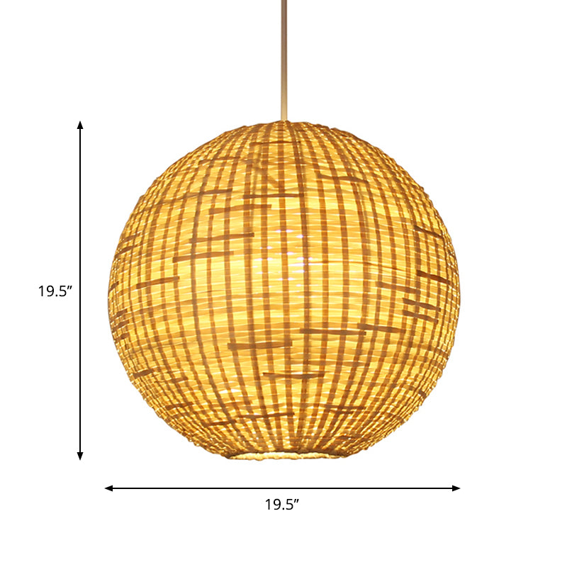 Sphere Suspension Pendant Contemporary Bamboo 1 Bulb Wood Hanging Light Kit, 16"/19.5" Wide Clearhalo 'Ceiling Lights' 'Modern Pendants' 'Modern' 'Pendant Lights' 'Pendants' Lighting' 276620