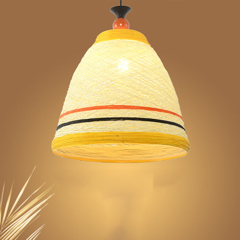 10"/14"/16" Wide Tapered Ceiling Lamp Modern Rattan 1 Bulb Yellow/Brown Hanging Pendant Light Yellow Clearhalo 'Ceiling Lights' 'Modern Pendants' 'Modern' 'Pendant Lights' 'Pendants' Lighting' 276640