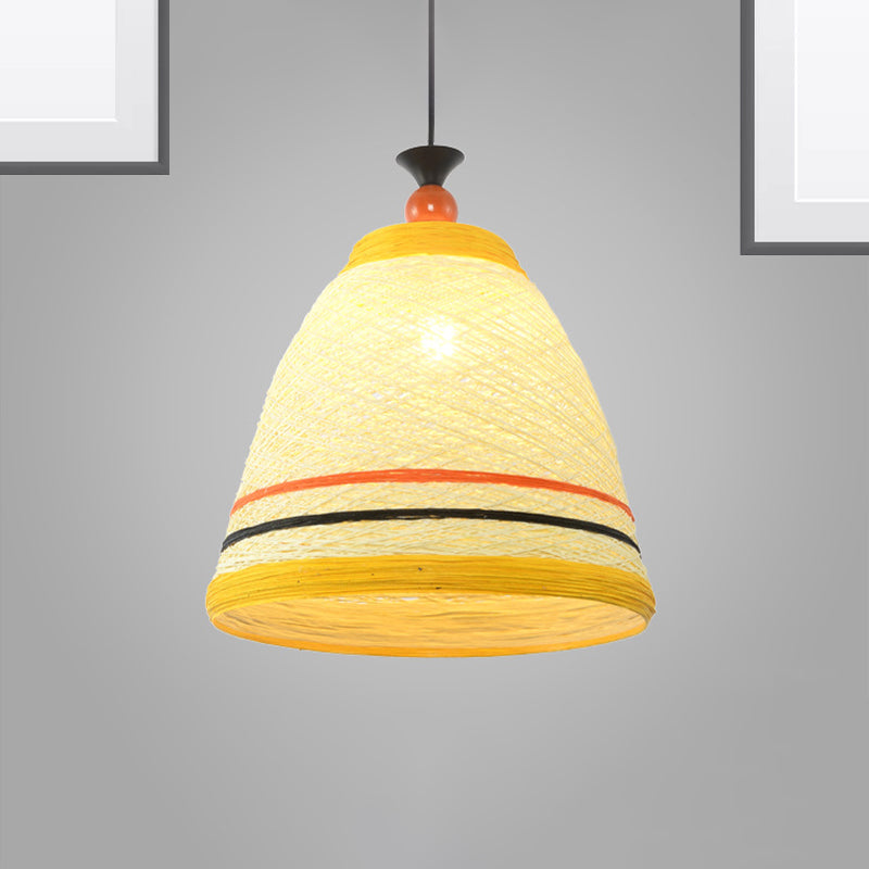 10"/14"/16" Wide Tapered Ceiling Lamp Modern Rattan 1 Bulb Yellow/Brown Hanging Pendant Light Clearhalo 'Ceiling Lights' 'Modern Pendants' 'Modern' 'Pendant Lights' 'Pendants' Lighting' 276641