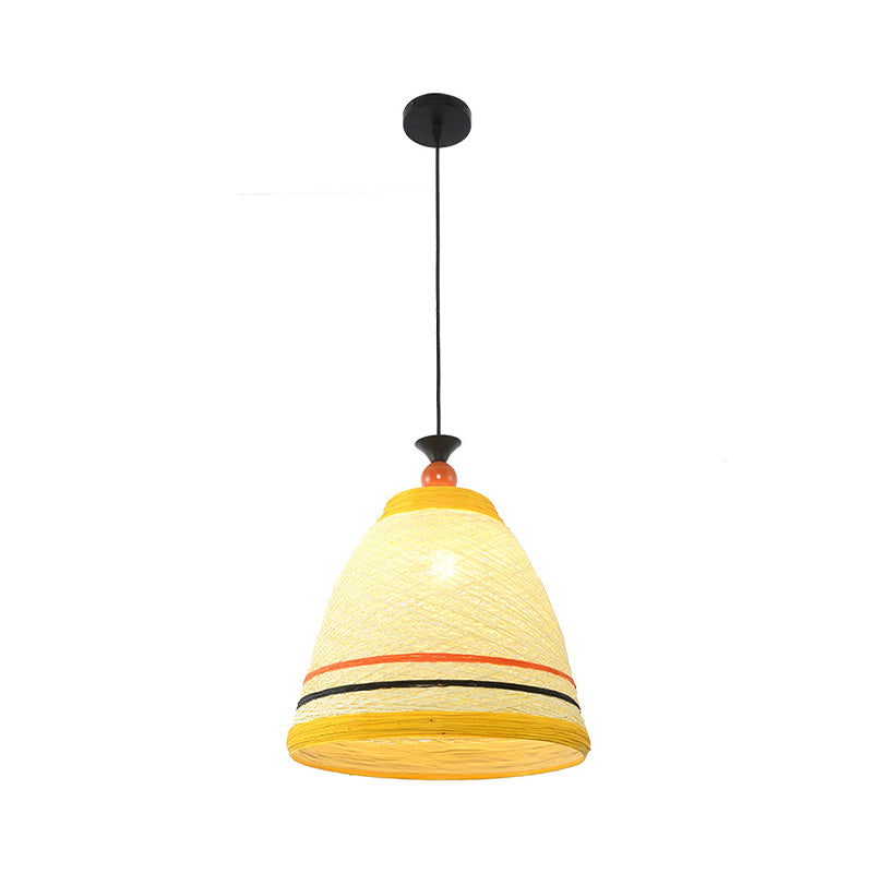 10"/14"/16" Wide Tapered Ceiling Lamp Modern Rattan 1 Bulb Yellow/Brown Hanging Pendant Light Clearhalo 'Ceiling Lights' 'Modern Pendants' 'Modern' 'Pendant Lights' 'Pendants' Lighting' 276644