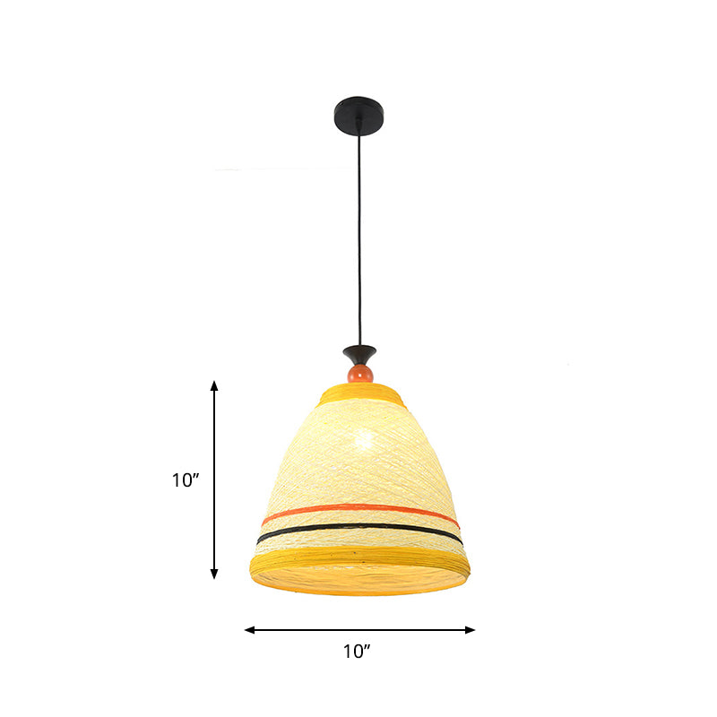 10"/14"/16" Wide Tapered Ceiling Lamp Modern Rattan 1 Bulb Yellow/Brown Hanging Pendant Light Clearhalo 'Ceiling Lights' 'Modern Pendants' 'Modern' 'Pendant Lights' 'Pendants' Lighting' 276645