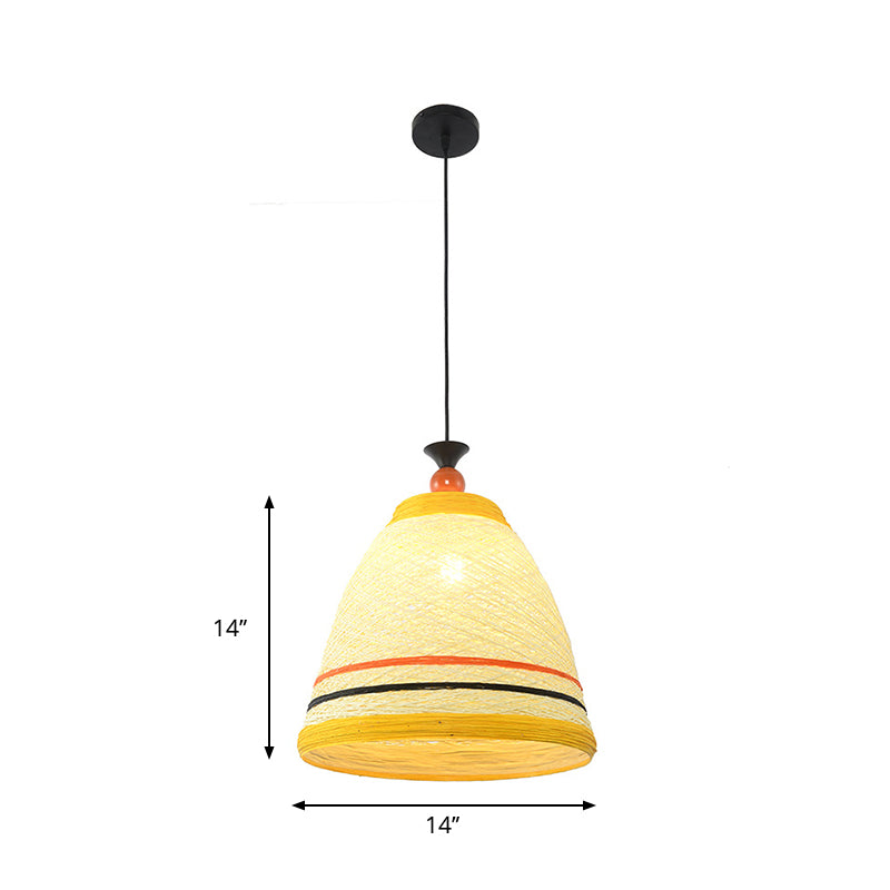 10"/14"/16" Wide Tapered Ceiling Lamp Modern Rattan 1 Bulb Yellow/Brown Hanging Pendant Light Clearhalo 'Ceiling Lights' 'Modern Pendants' 'Modern' 'Pendant Lights' 'Pendants' Lighting' 276646