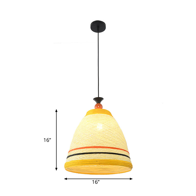 10"/14"/16" Wide Tapered Ceiling Lamp Modern Rattan 1 Bulb Yellow/Brown Hanging Pendant Light Clearhalo 'Ceiling Lights' 'Modern Pendants' 'Modern' 'Pendant Lights' 'Pendants' Lighting' 276647