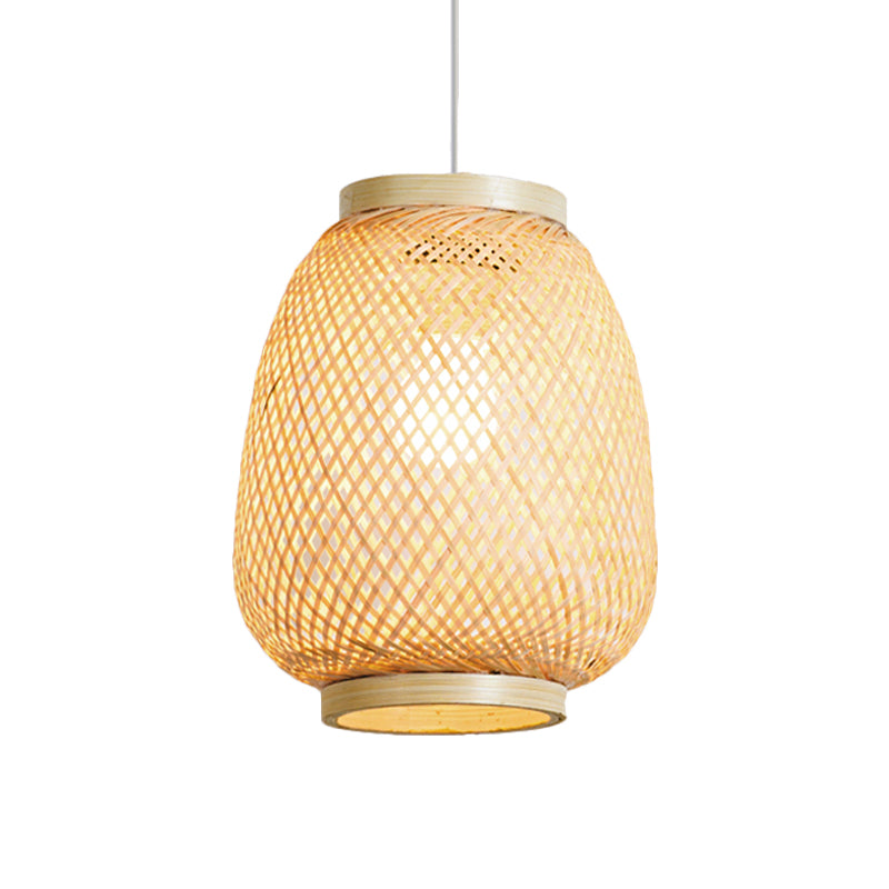 Wood Lantern Pendant Lighting Traditionary Bamboo 1 Bulb Hanging Lamp Kit for Teahouse Clearhalo 'Ceiling Lights' 'Modern Pendants' 'Modern' 'Pendant Lights' 'Pendants' Lighting' 276653