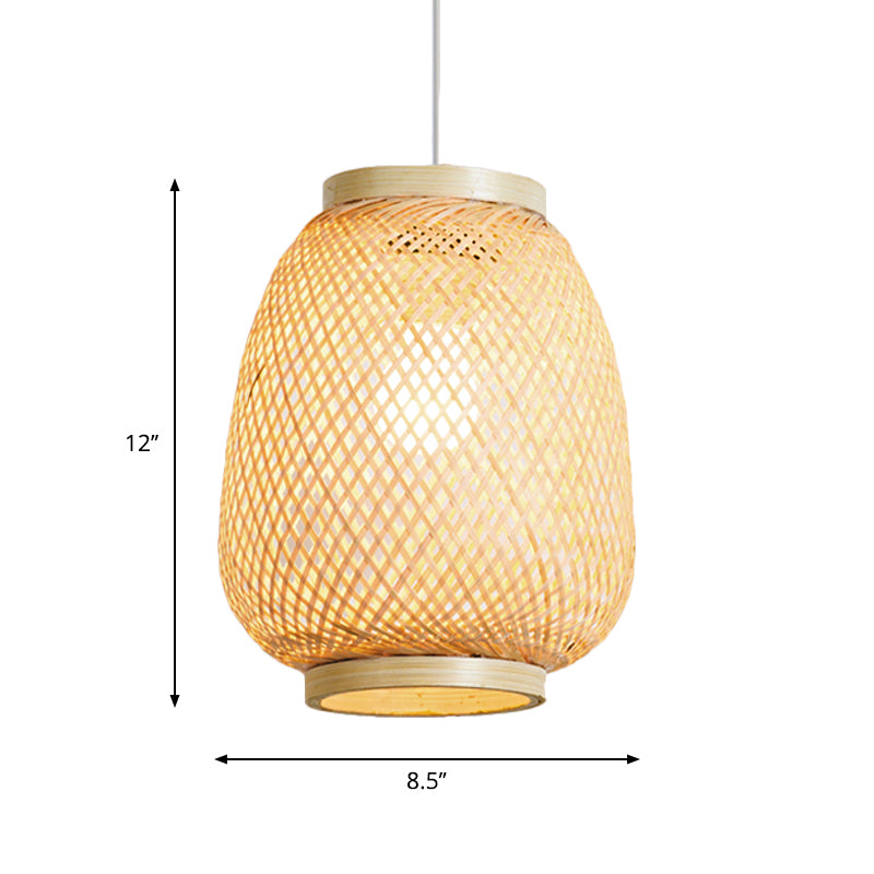 Wood Lantern Pendant Lighting Traditionary Bamboo 1 Bulb Hanging Lamp Kit for Teahouse Clearhalo 'Ceiling Lights' 'Modern Pendants' 'Modern' 'Pendant Lights' 'Pendants' Lighting' 276654