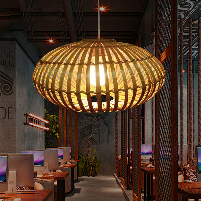 1 Bulb Restaurant Pendant Light Tradition Wood Hanging Lamp Kit with Donut Bamboo Shade Clearhalo 'Ceiling Lights' 'Modern Pendants' 'Modern' 'Pendant Lights' 'Pendants' Lighting' 276688