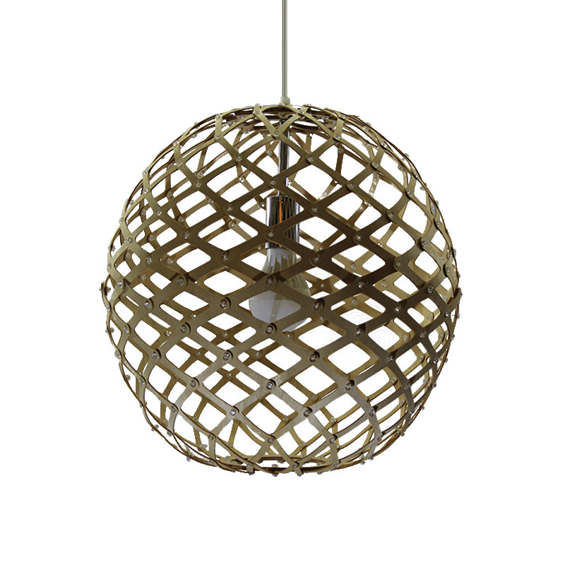 Cage Suspension Pendant Contemporary Wood 1 Bulb Yellow Hanging Light Kit for Living Room Clearhalo 'Ceiling Lights' 'Modern Pendants' 'Modern' 'Pendant Lights' 'Pendants' Lighting' 276702