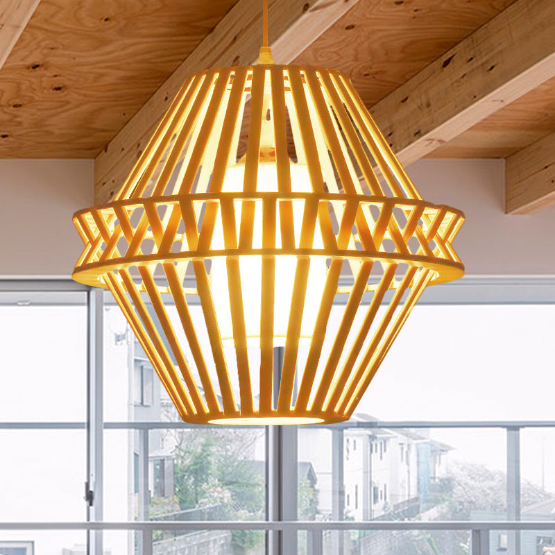 Cone Pendant Lighting Asian Bamboo 1 Bulb Wood Ceiling Hanging Light with Inner White Fabric Shade Clearhalo 'Ceiling Lights' 'Modern Pendants' 'Modern' 'Pendant Lights' 'Pendants' Lighting' 276706