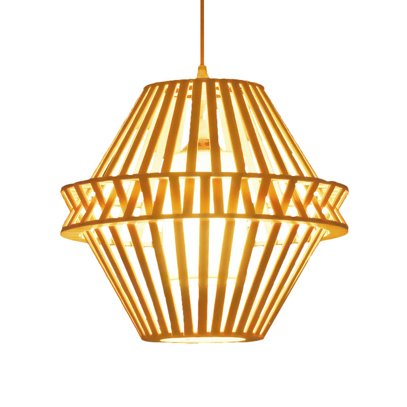 Cone Pendant Lighting Asian Bamboo 1 Bulb Wood Ceiling Hanging Light with Inner White Fabric Shade Clearhalo 'Ceiling Lights' 'Modern Pendants' 'Modern' 'Pendant Lights' 'Pendants' Lighting' 276710