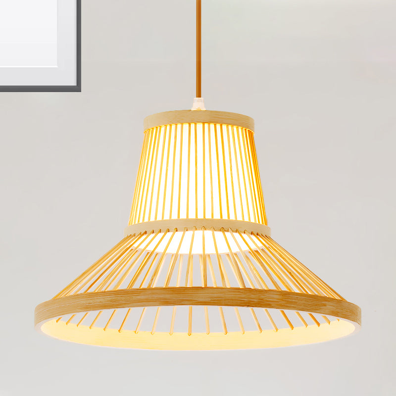 Traditional 1 Bulb Hanging Lamp Wood Hat Pendant Light Fixture with Bamboo Shade Clearhalo 'Ceiling Lights' 'Modern Pendants' 'Modern' 'Pendant Lights' 'Pendants' Lighting' 276713