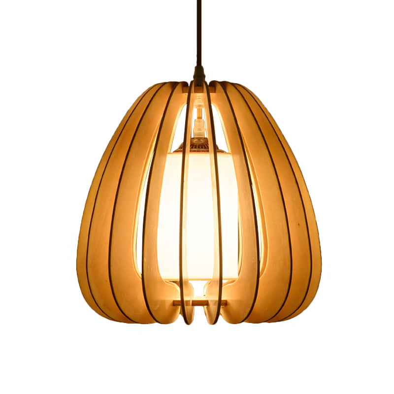 Beige Pear Hanging Lamp Contemporary 1 Head Wood Ceiling Pendant Light for Restaurant Clearhalo 'Ceiling Lights' 'Modern Pendants' 'Modern' 'Pendant Lights' 'Pendants' Lighting' 276724