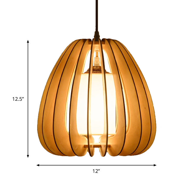 Beige Pear Hanging Lamp Contemporary 1 Head Wood Ceiling Pendant Light for Restaurant Clearhalo 'Ceiling Lights' 'Modern Pendants' 'Modern' 'Pendant Lights' 'Pendants' Lighting' 276725