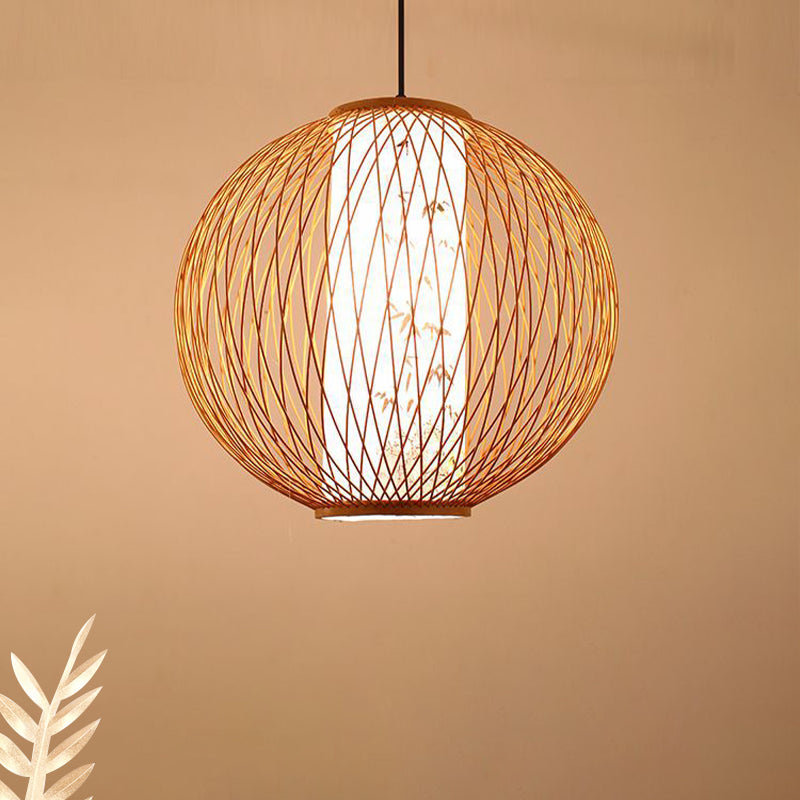 Ball Pendant Lighting Tradition Bamboo 1 Bulb 16"/19.5"/23.5" Wide Wood Hanging Lamp Kit Wood Clearhalo 'Ceiling Lights' 'Modern Pendants' 'Modern' 'Pendant Lights' 'Pendants' Lighting' 276738