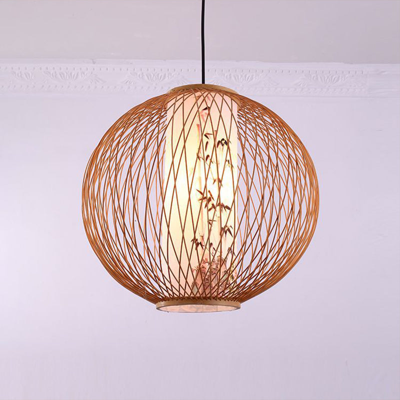 Ball Pendant Lighting Tradition Bamboo 1 Bulb 16"/19.5"/23.5" Wide Wood Hanging Lamp Kit Clearhalo 'Ceiling Lights' 'Modern Pendants' 'Modern' 'Pendant Lights' 'Pendants' Lighting' 276739