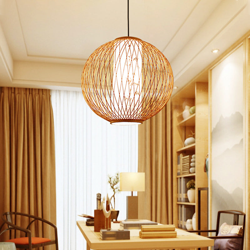 Ball Pendant Lighting Tradition Bamboo 1 Bulb 16"/19.5"/23.5" Wide Wood Hanging Lamp Kit Clearhalo 'Ceiling Lights' 'Modern Pendants' 'Modern' 'Pendant Lights' 'Pendants' Lighting' 276741