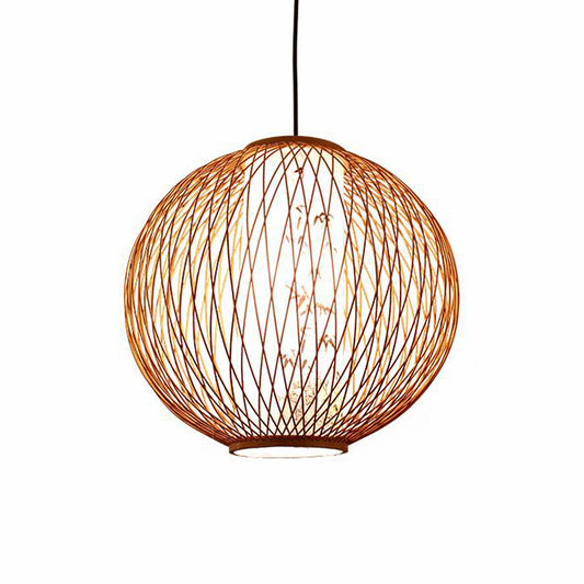 Ball Pendant Lighting Tradition Bamboo 1 Bulb 16"/19.5"/23.5" Wide Wood Hanging Lamp Kit Clearhalo 'Ceiling Lights' 'Modern Pendants' 'Modern' 'Pendant Lights' 'Pendants' Lighting' 276742