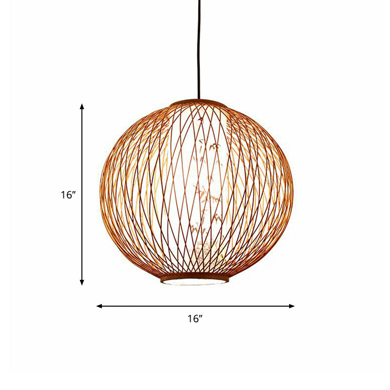 Ball Pendant Lighting Tradition Bamboo 1 Bulb 16"/19.5"/23.5" Wide Wood Hanging Lamp Kit Clearhalo 'Ceiling Lights' 'Modern Pendants' 'Modern' 'Pendant Lights' 'Pendants' Lighting' 276743