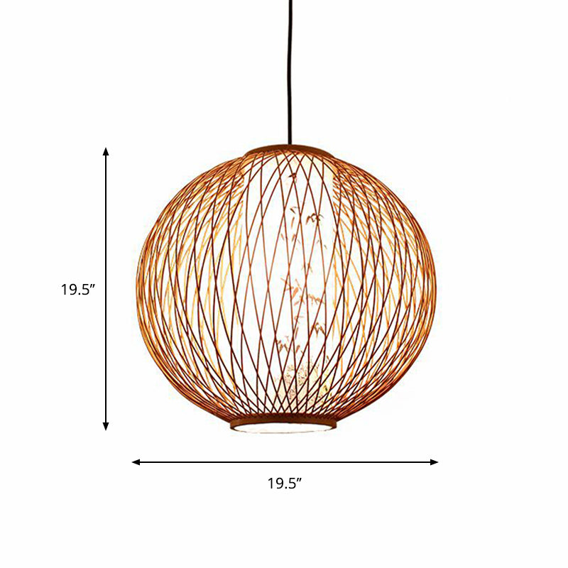 Ball Pendant Lighting Tradition Bamboo 1 Bulb 16"/19.5"/23.5" Wide Wood Hanging Lamp Kit Clearhalo 'Ceiling Lights' 'Modern Pendants' 'Modern' 'Pendant Lights' 'Pendants' Lighting' 276744