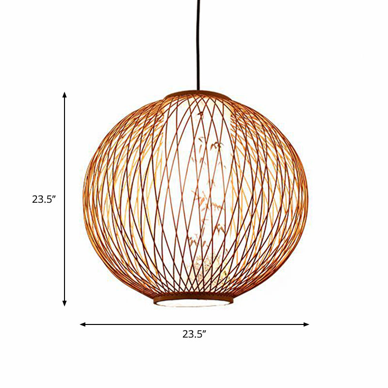 Ball Pendant Lighting Tradition Bamboo 1 Bulb 16"/19.5"/23.5" Wide Wood Hanging Lamp Kit Clearhalo 'Ceiling Lights' 'Modern Pendants' 'Modern' 'Pendant Lights' 'Pendants' Lighting' 276745