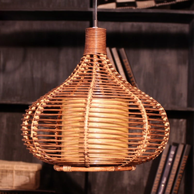 Jar Suspension Pendant Retro Bamboo 1 Bulb Brown Hanging Light Kit with Inner Cylindrical Shade Brown Clearhalo 'Ceiling Lights' 'Modern Pendants' 'Modern' 'Pendant Lights' 'Pendants' Lighting' 276747