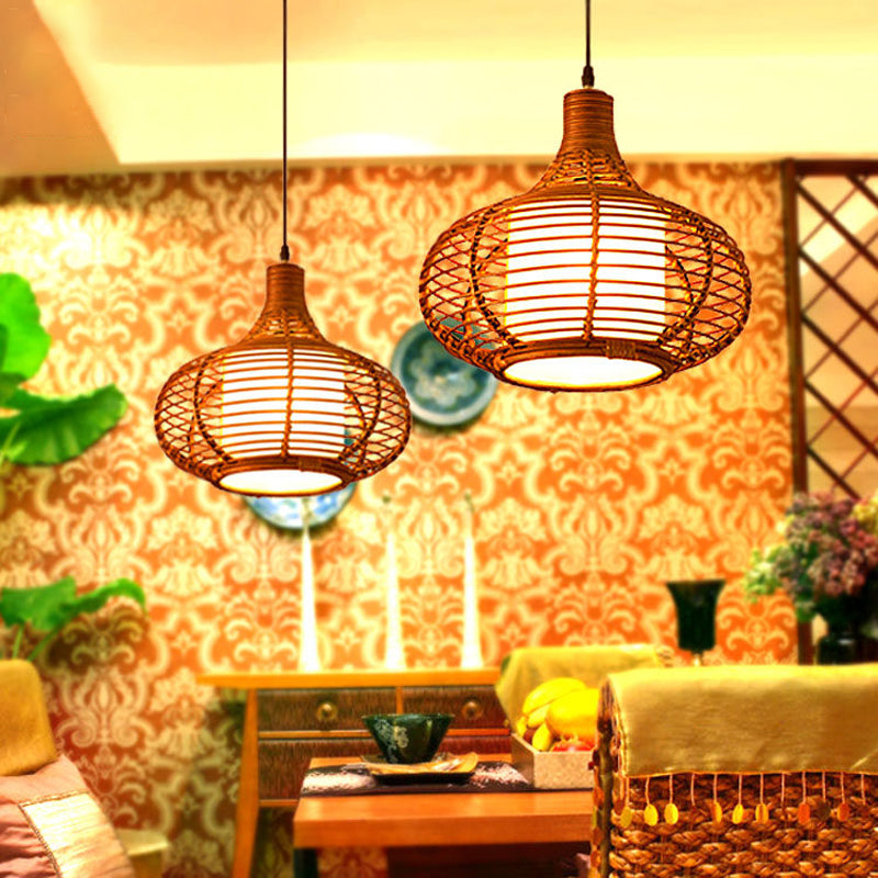 Jar Suspension Pendant Retro Bamboo 1 Bulb Brown Hanging Light Kit with Inner Cylindrical Shade Clearhalo 'Ceiling Lights' 'Modern Pendants' 'Modern' 'Pendant Lights' 'Pendants' Lighting' 276749