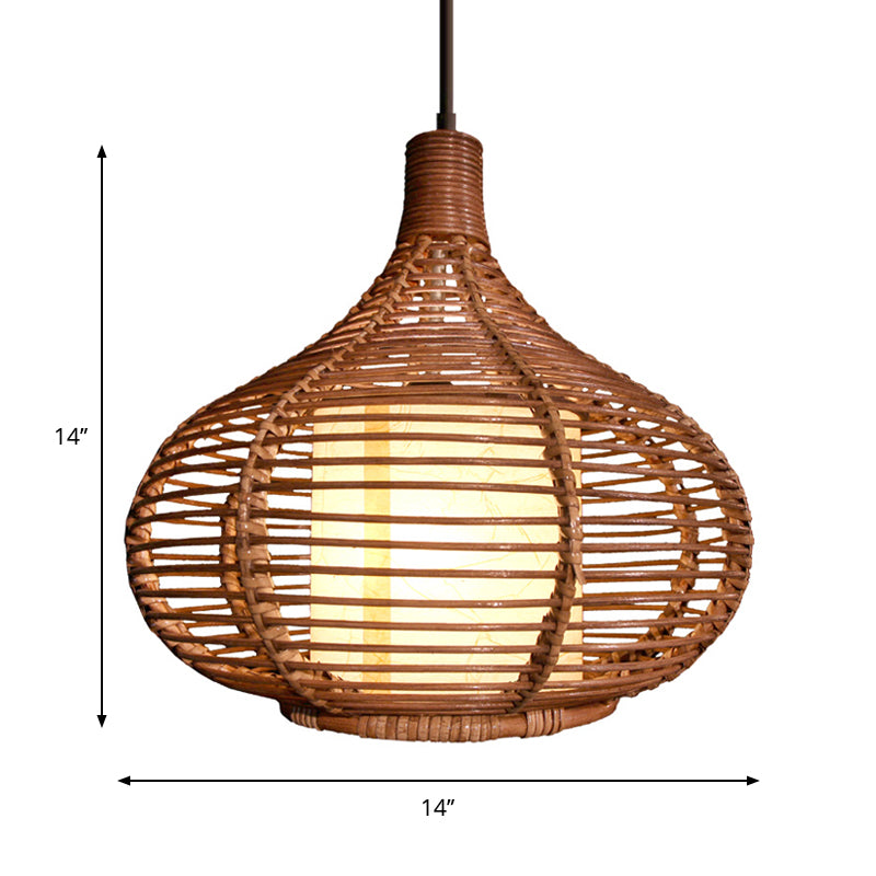 Jar Suspension Pendant Retro Bamboo 1 Bulb Brown Hanging Light Kit with Inner Cylindrical Shade Clearhalo 'Ceiling Lights' 'Modern Pendants' 'Modern' 'Pendant Lights' 'Pendants' Lighting' 276751