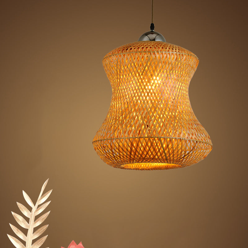 1 Bulb Tearoom Ceiling Light Asian Coffee Pendant Light Fixture with Handcrafted Bamboo Shade Coffee Clearhalo 'Ceiling Lights' 'Modern Pendants' 'Modern' 'Pendant Lights' 'Pendants' Lighting' 276802