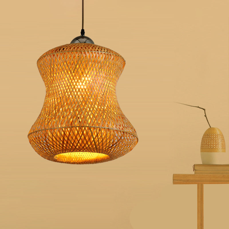 1 Bulb Tearoom Ceiling Light Asian Coffee Pendant Light Fixture with Handcrafted Bamboo Shade Clearhalo 'Ceiling Lights' 'Modern Pendants' 'Modern' 'Pendant Lights' 'Pendants' Lighting' 276803