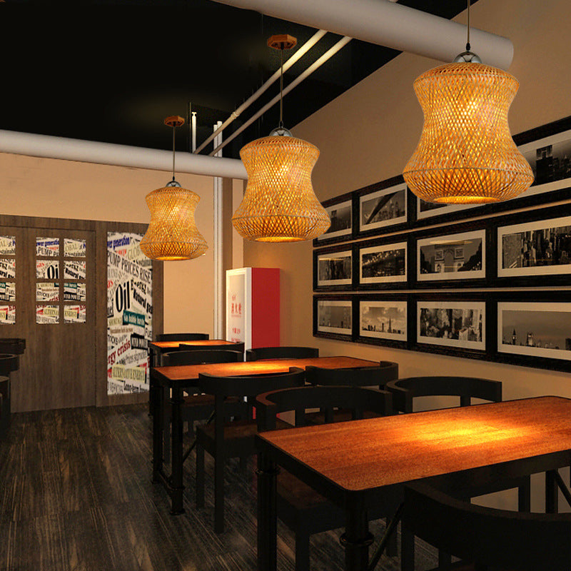 1 Bulb Tearoom Ceiling Light Asian Coffee Pendant Light Fixture with Handcrafted Bamboo Shade Clearhalo 'Ceiling Lights' 'Modern Pendants' 'Modern' 'Pendant Lights' 'Pendants' Lighting' 276805