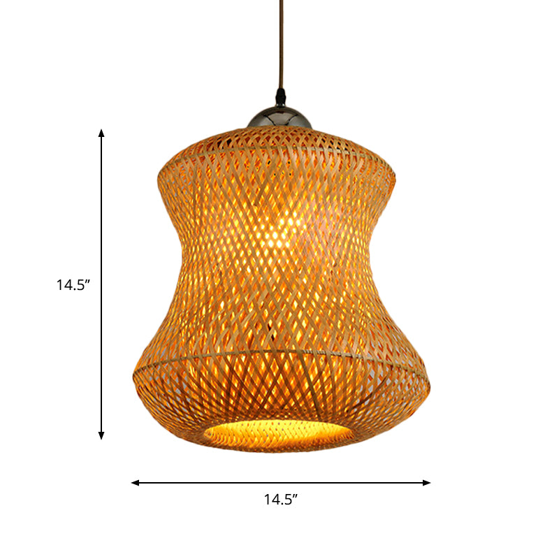 1 Bulb Tearoom Ceiling Light Asian Coffee Pendant Light Fixture with Handcrafted Bamboo Shade Clearhalo 'Ceiling Lights' 'Modern Pendants' 'Modern' 'Pendant Lights' 'Pendants' Lighting' 276808