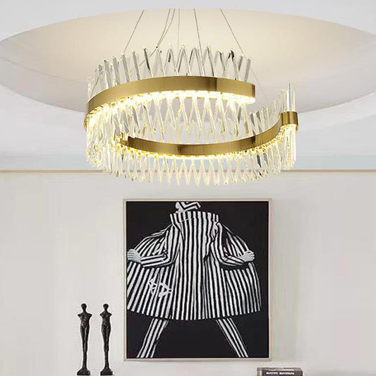 Circle Chandelier Lamp Modernism Cut Crystal LED Brass Hanging Light Kit for Dining Room Brass Clearhalo 'Ceiling Lights' 'Chandeliers' 'Modern Chandeliers' 'Modern' Lighting' 276831