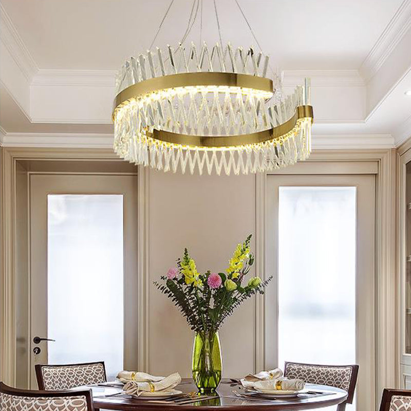 Circle Chandelier Lamp Modernism Cut Crystal LED Brass Hanging Light Kit for Dining Room Clearhalo 'Ceiling Lights' 'Chandeliers' 'Modern Chandeliers' 'Modern' Lighting' 276833