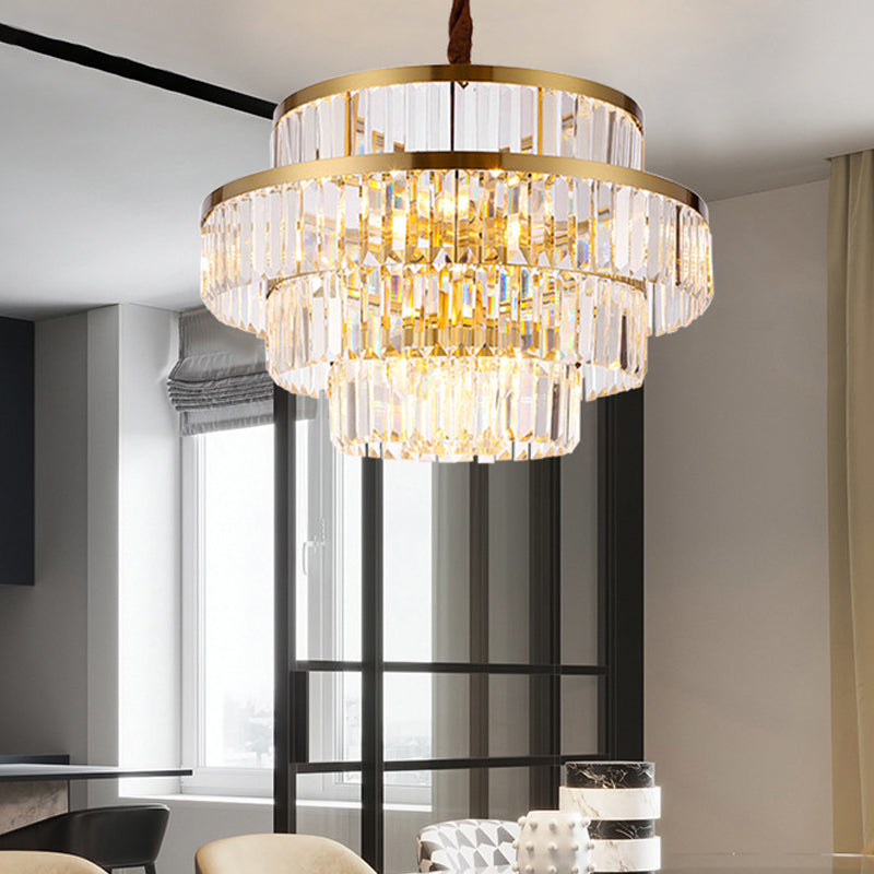 Modernism 12 Bulbs Ceiling Chandelier Brass Tiered Hanging Pendant Light with Crystal Shade Brass Clearhalo 'Ceiling Lights' 'Chandeliers' 'Modern Chandeliers' 'Modern' Lighting' 276838