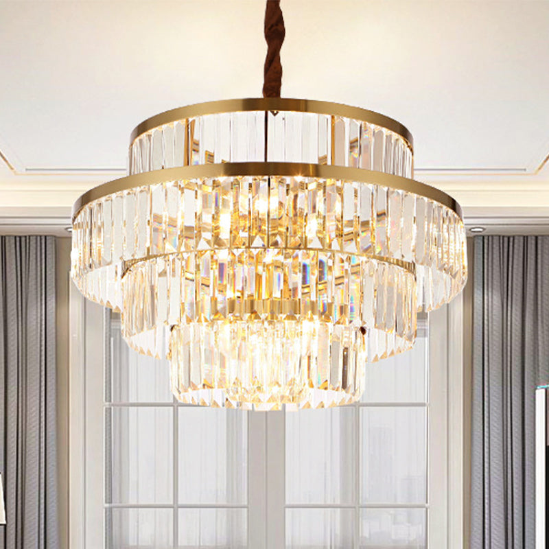 Modernism 12 Bulbs Ceiling Chandelier Brass Tiered Hanging Pendant Light with Crystal Shade Clearhalo 'Ceiling Lights' 'Chandeliers' 'Modern Chandeliers' 'Modern' Lighting' 276839