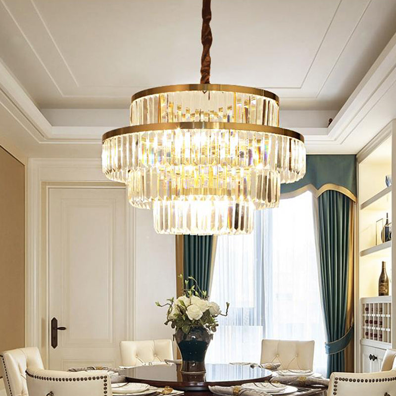 Modernism 12 Bulbs Ceiling Chandelier Brass Tiered Hanging Pendant Light with Crystal Shade Clearhalo 'Ceiling Lights' 'Chandeliers' 'Modern Chandeliers' 'Modern' Lighting' 276840