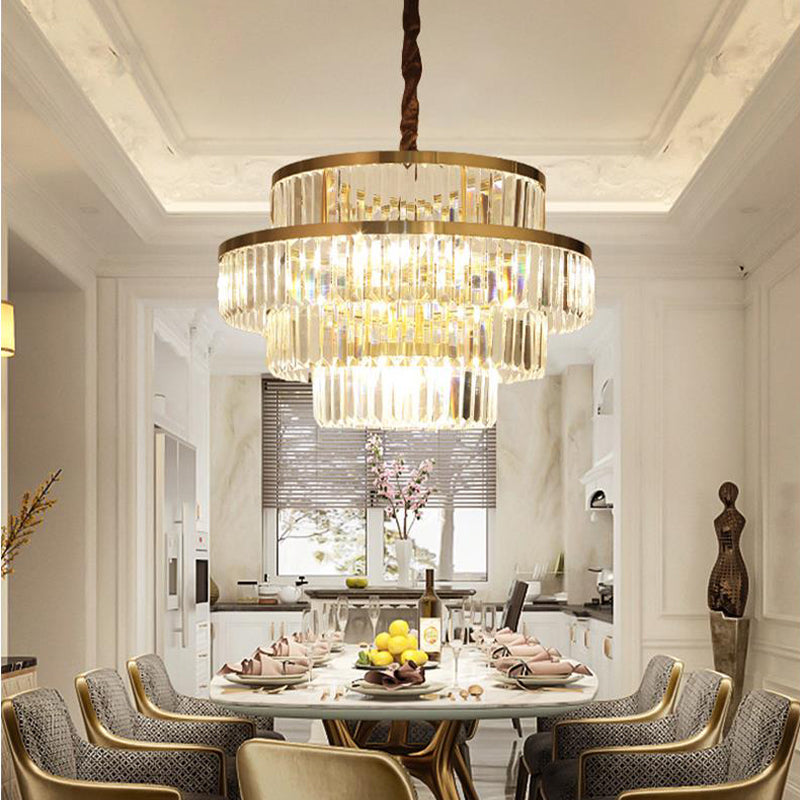 Modernism 12 Bulbs Ceiling Chandelier Brass Tiered Hanging Pendant Light with Crystal Shade Clearhalo 'Ceiling Lights' 'Chandeliers' 'Modern Chandeliers' 'Modern' Lighting' 276841