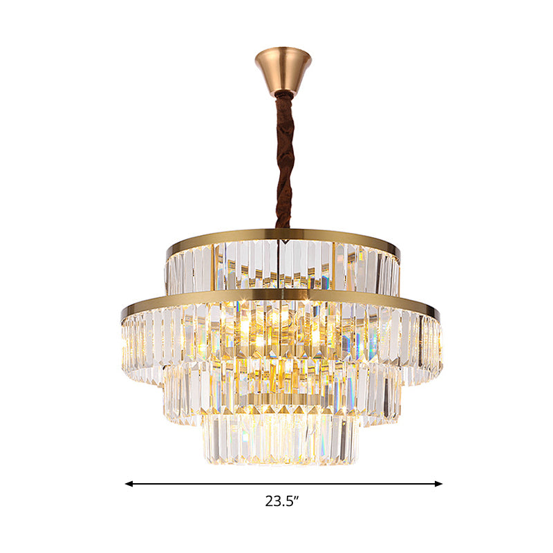 Modernism 12 Bulbs Ceiling Chandelier Brass Tiered Hanging Pendant Light with Crystal Shade Clearhalo 'Ceiling Lights' 'Chandeliers' 'Modern Chandeliers' 'Modern' Lighting' 276843