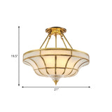 3/6 Lights Ceiling Mount Antique Curved Frosted Glass Semi Flush Lighting in Brass for Bedroom, 16"/19.5" Wide Clearhalo 'Ceiling Lights' 'Close To Ceiling Lights' 'Close to ceiling' 'Glass shade' 'Glass' 'Semi-flushmount' Lighting' 276891