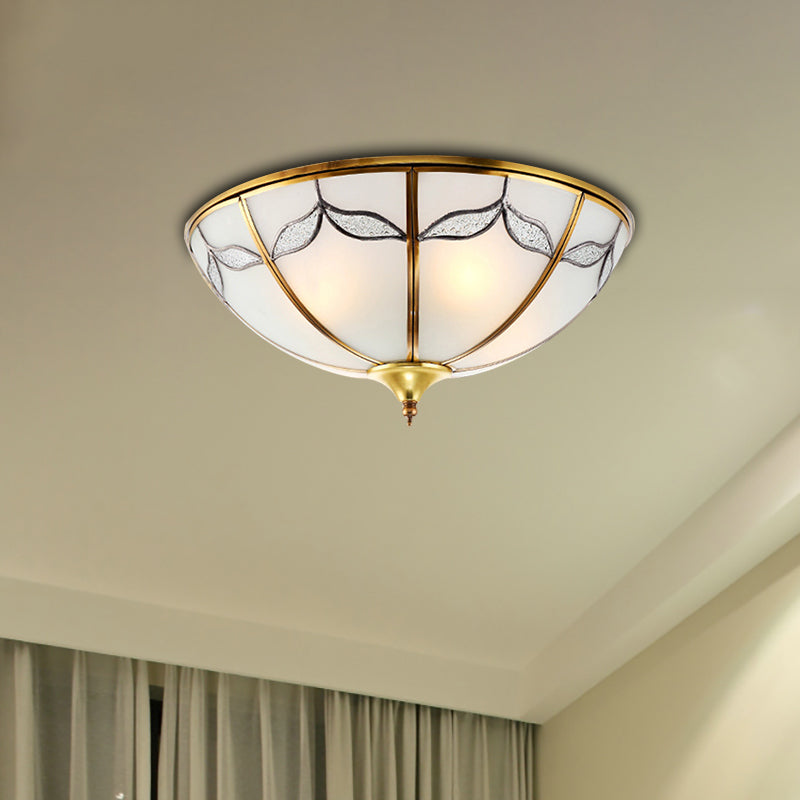 14"/18"/21.5" Wide Bowl Frosted Glass Flush Ceiling Light Traditional 2/3/4 Lights Bedroom Flush Mount Lighting in Gold Gold Clearhalo 'Ceiling Lights' 'Close To Ceiling Lights' 'Close to ceiling' 'Flush mount' Lighting' 276914