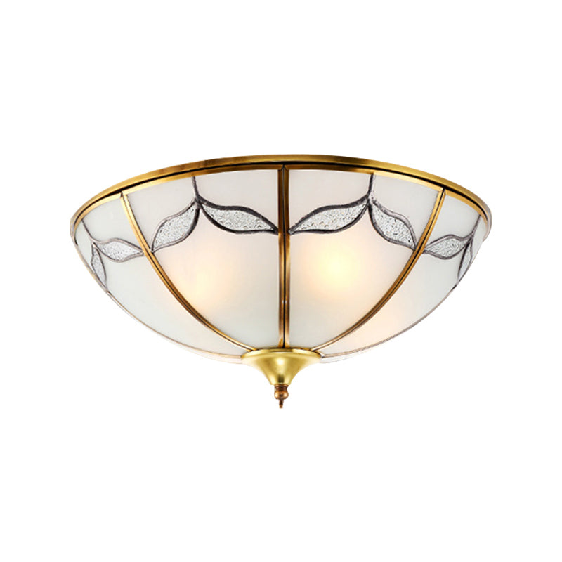 14"/18"/21.5" Wide Bowl Frosted Glass Flush Ceiling Light Traditional 2/3/4 Lights Bedroom Flush Mount Lighting in Gold Clearhalo 'Ceiling Lights' 'Close To Ceiling Lights' 'Close to ceiling' 'Flush mount' Lighting' 276917